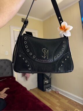 Steve Madden Black Eyelet-Accent Shoulder Bag